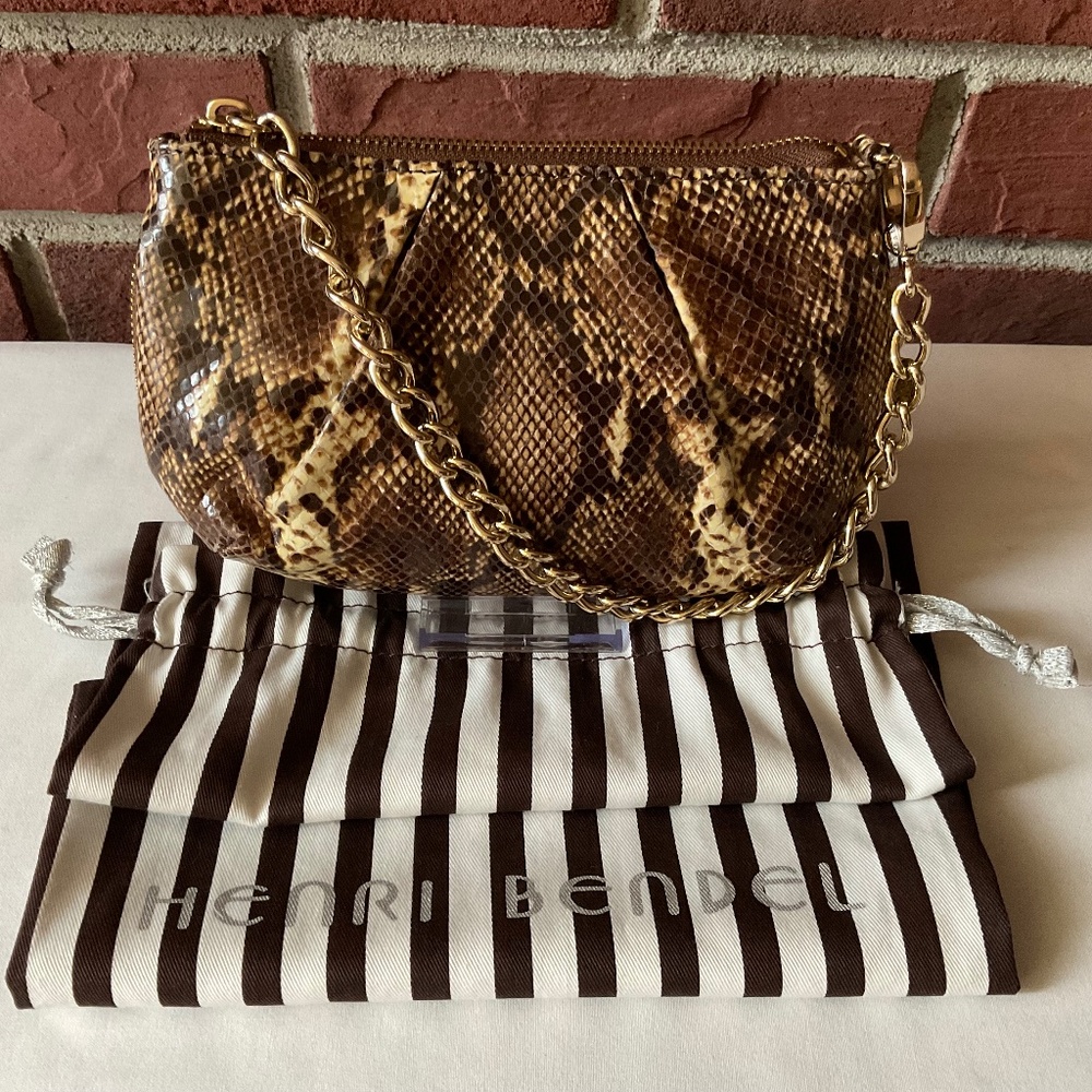 Henri Bendel Snakeskin Print Leather Expandable Shoulder Bag Wristlet